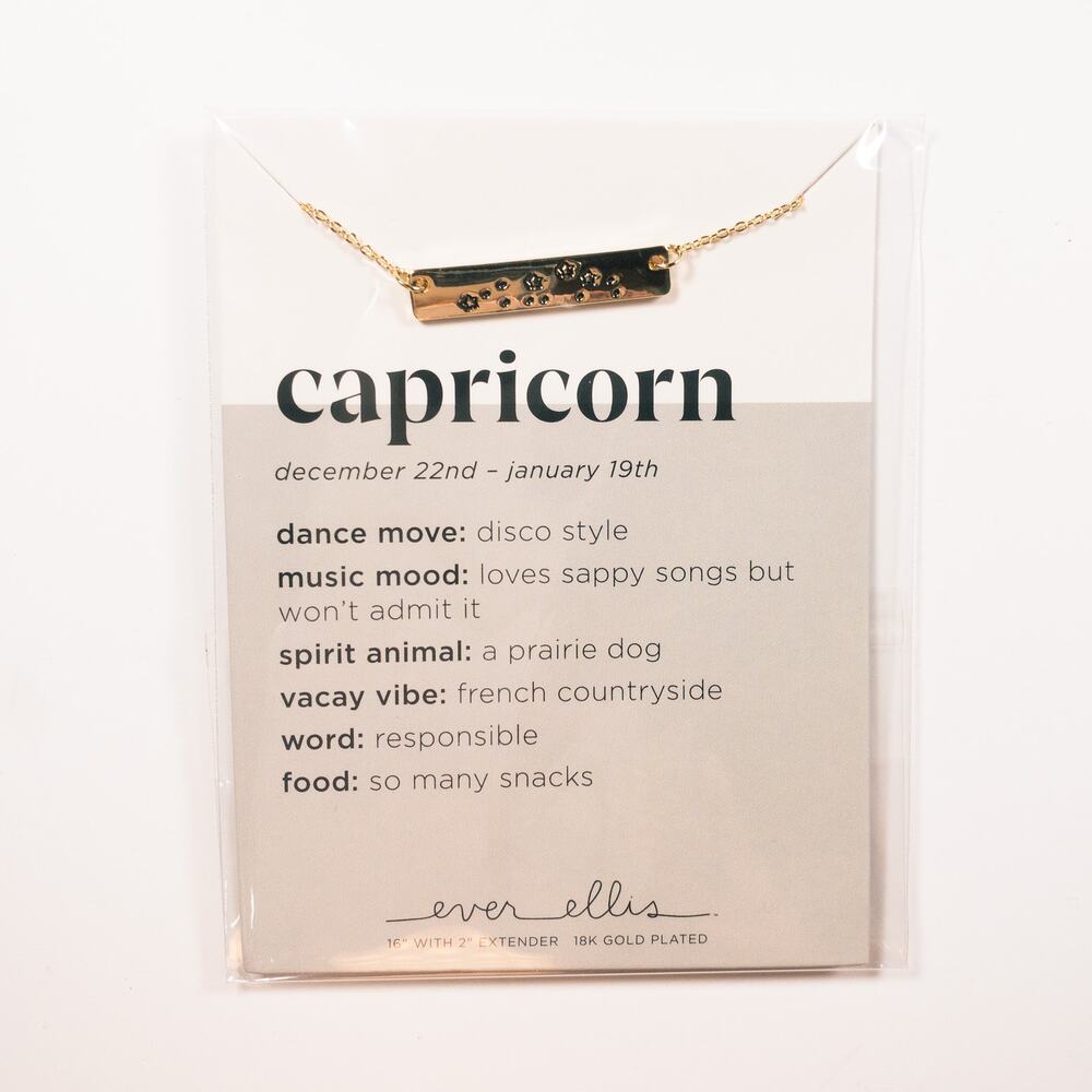 Capricorn Zodiac Bar Necklace Gold Plated Ever Ellis  16” Astrology Jewelry